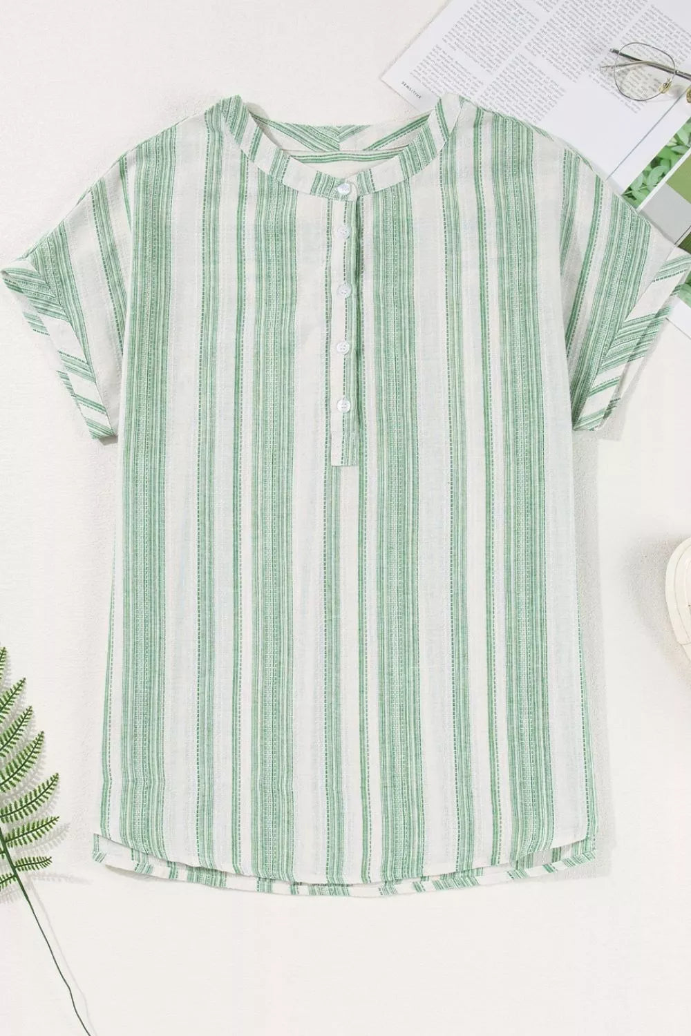 Breathable Gauze Half Button Short Sleeve Casual Blouse