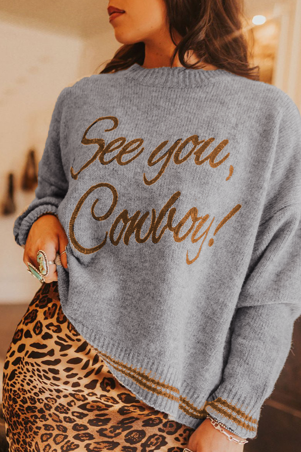Peach Blossom Letter Embroidered Graphic Sweater