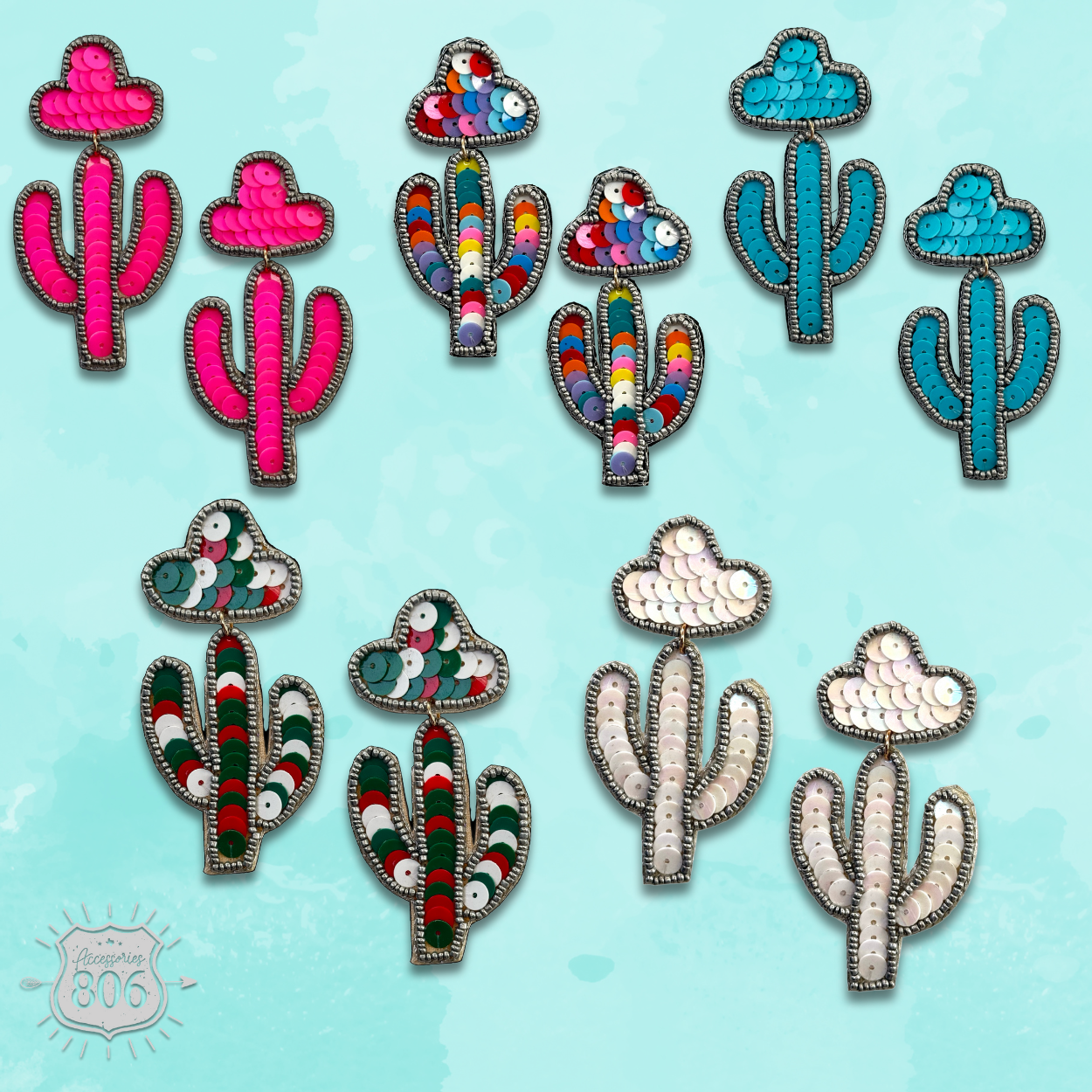 Cactus and sombrero sequin earring