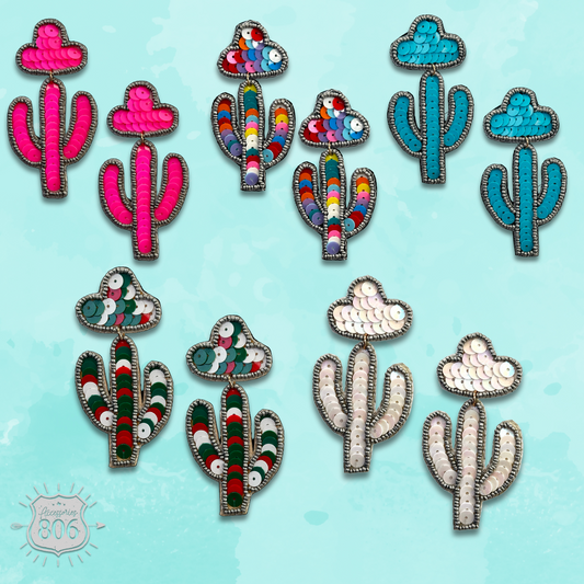 Cactus and sombrero sequin earring