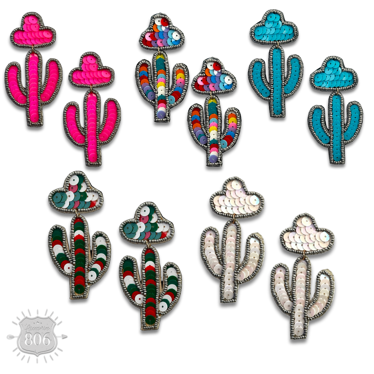Cactus and sombrero sequin earring