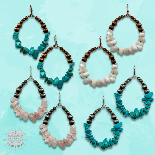 Burnished bead and stone chip teardrop earring