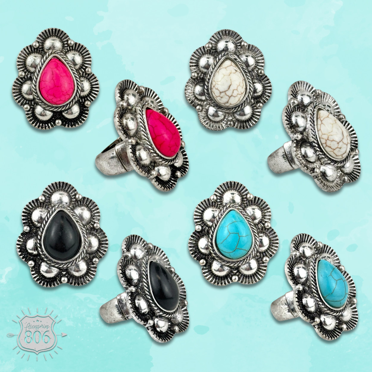 Scalloped stone teardrop stretch ring