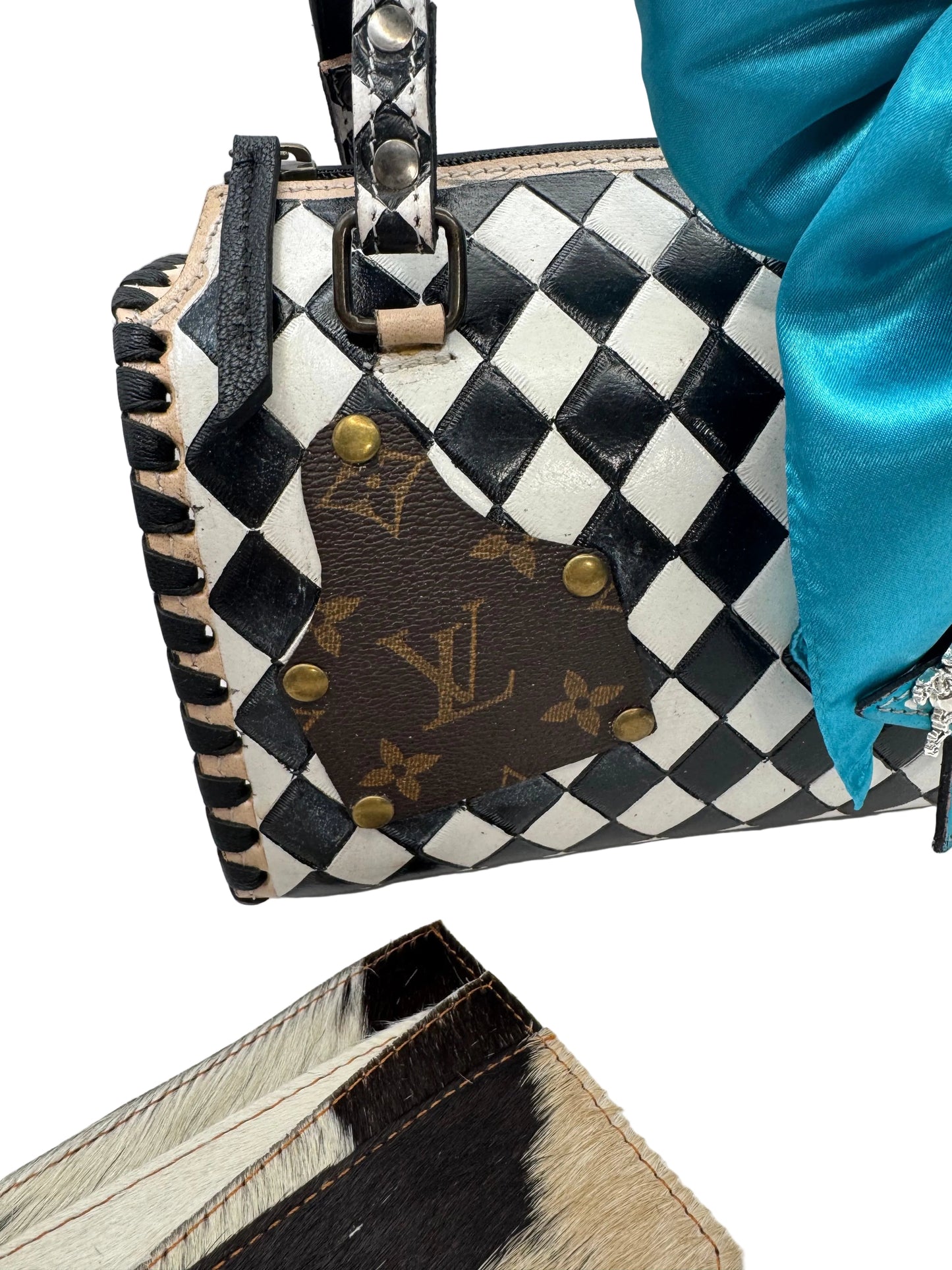 Upcycled LV Black & White Western Checkered Speedy Bag