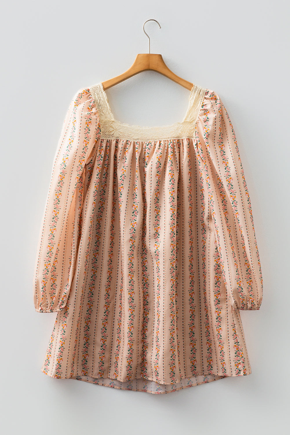 Floral Lace Square Neck Velvet Bow Tie Mini Dress