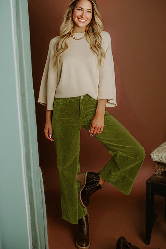Solid Corduroy High Waist Wide Leg Pants