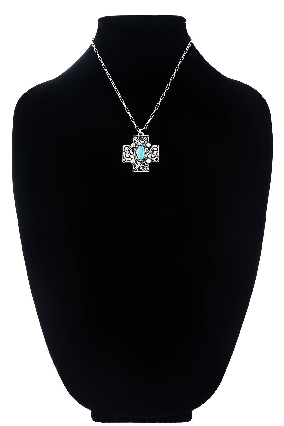 Stamped Cross Concho Turquoise Pendant Necklace: SBTQ-TURQUOISE
