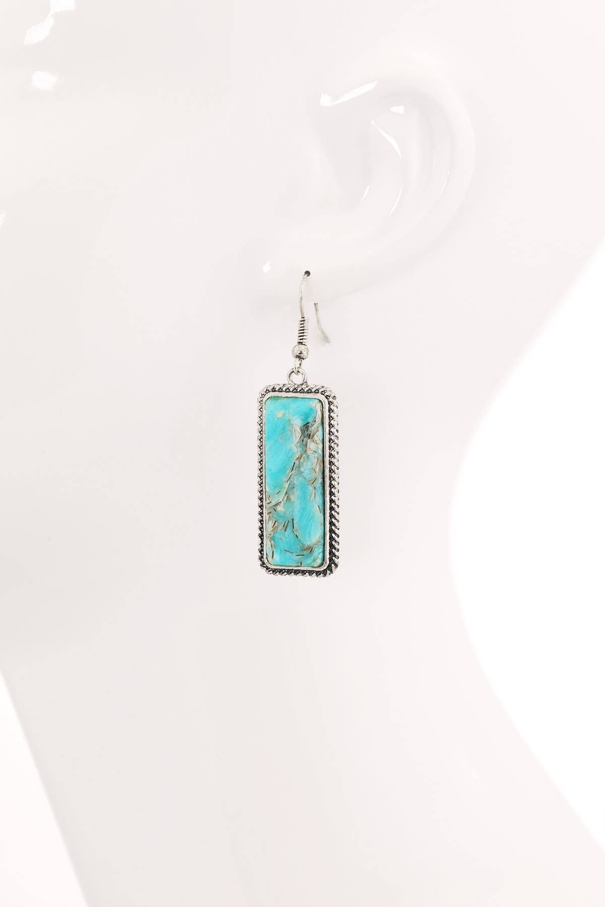 Western Square Semi-Stone Dangle Earrings: TURQUOISE(SBTQS)