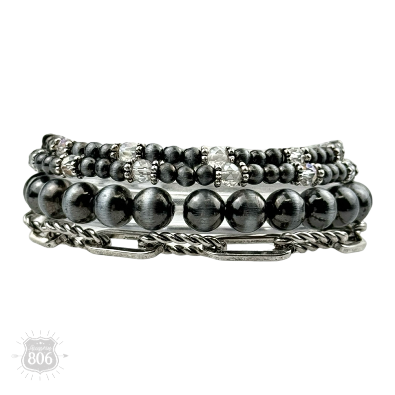 Western burnished pearl bead and chain bracelet set