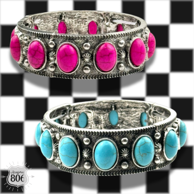Western oval cabochon stretch bangle bracelet