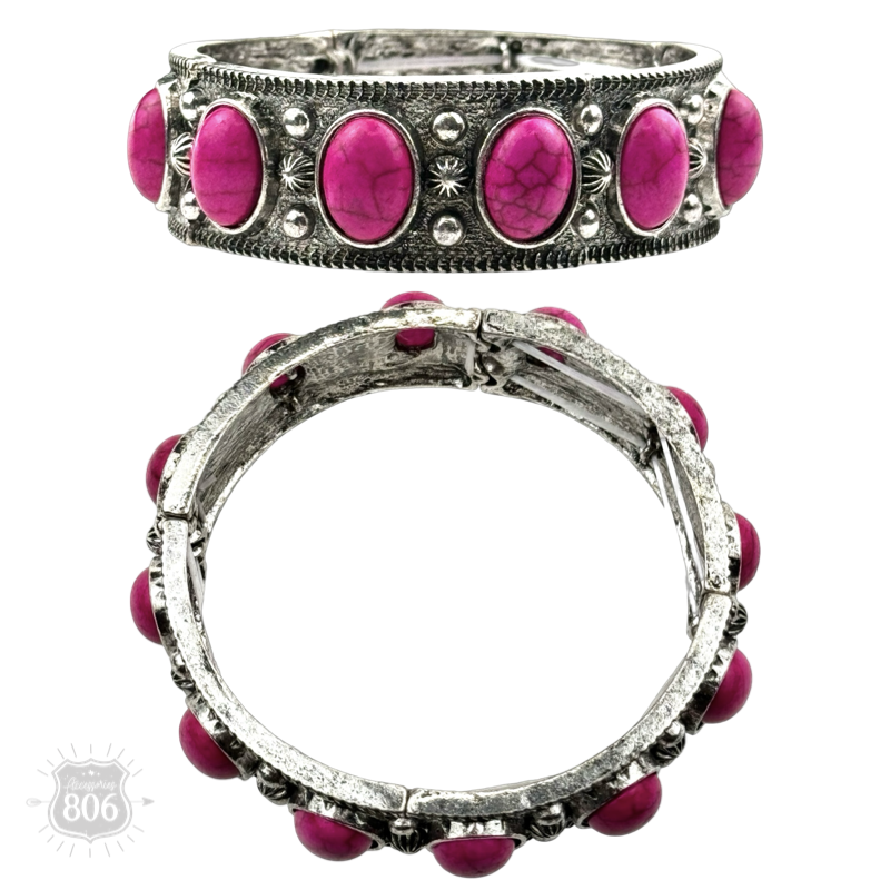 Western oval cabochon stretch bangle bracelet