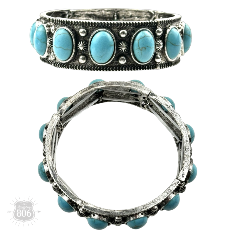 Western oval cabochon stretch bangle bracelet