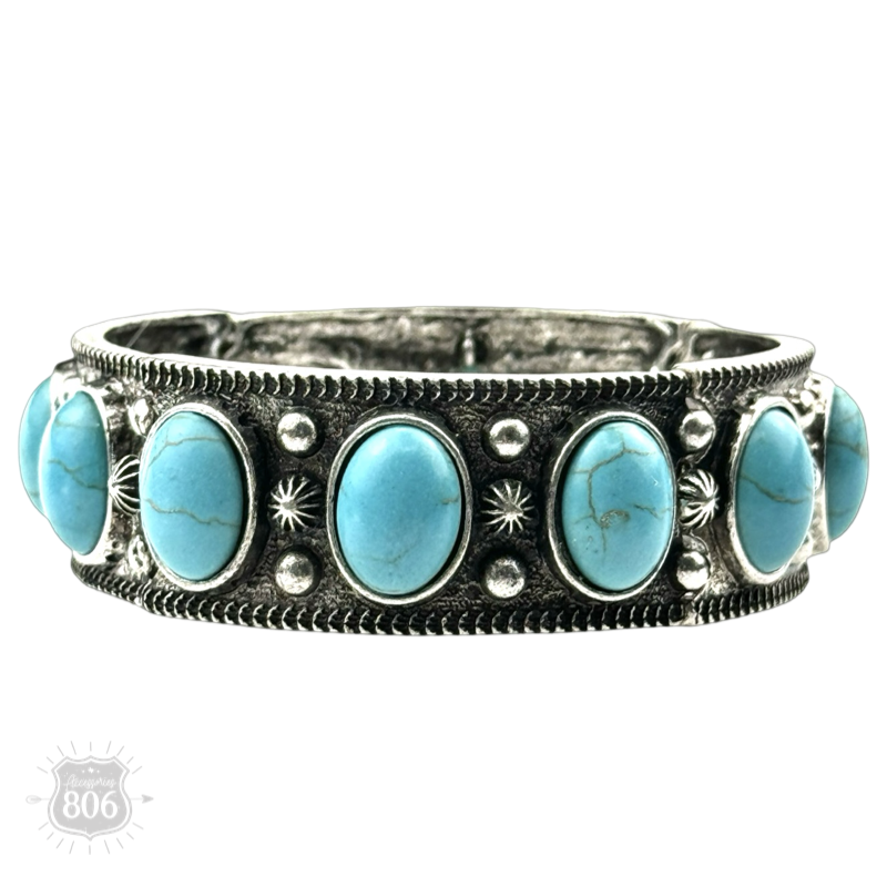 Western oval cabochon stretch bangle bracelet
