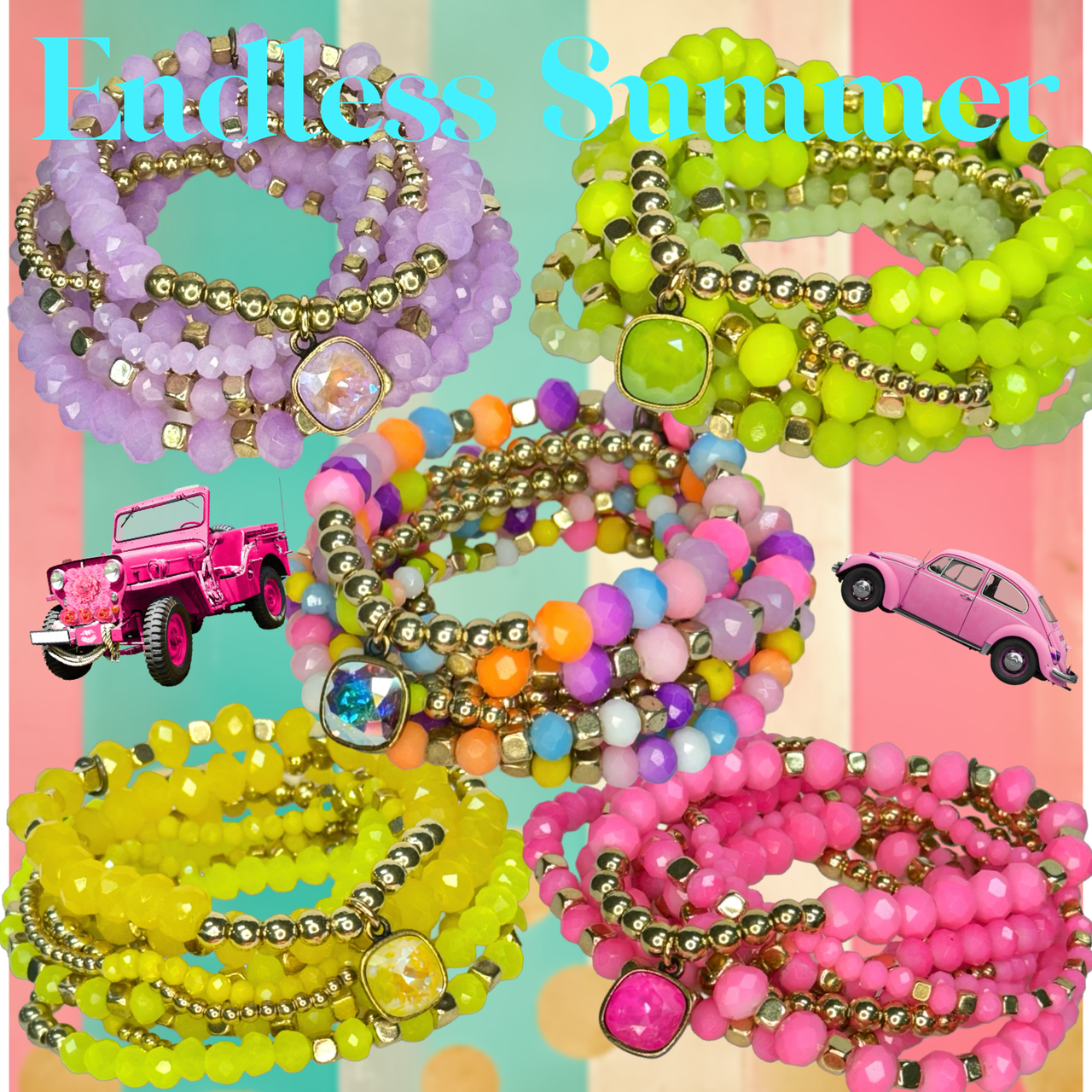 Beaded bracelet stack set, Austrian crystal