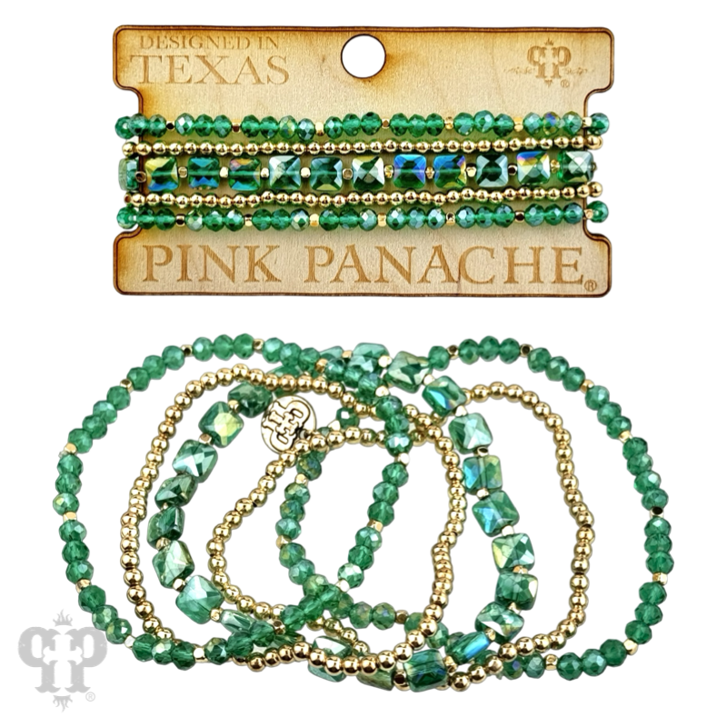 Square and round faceted bead bracelet stack