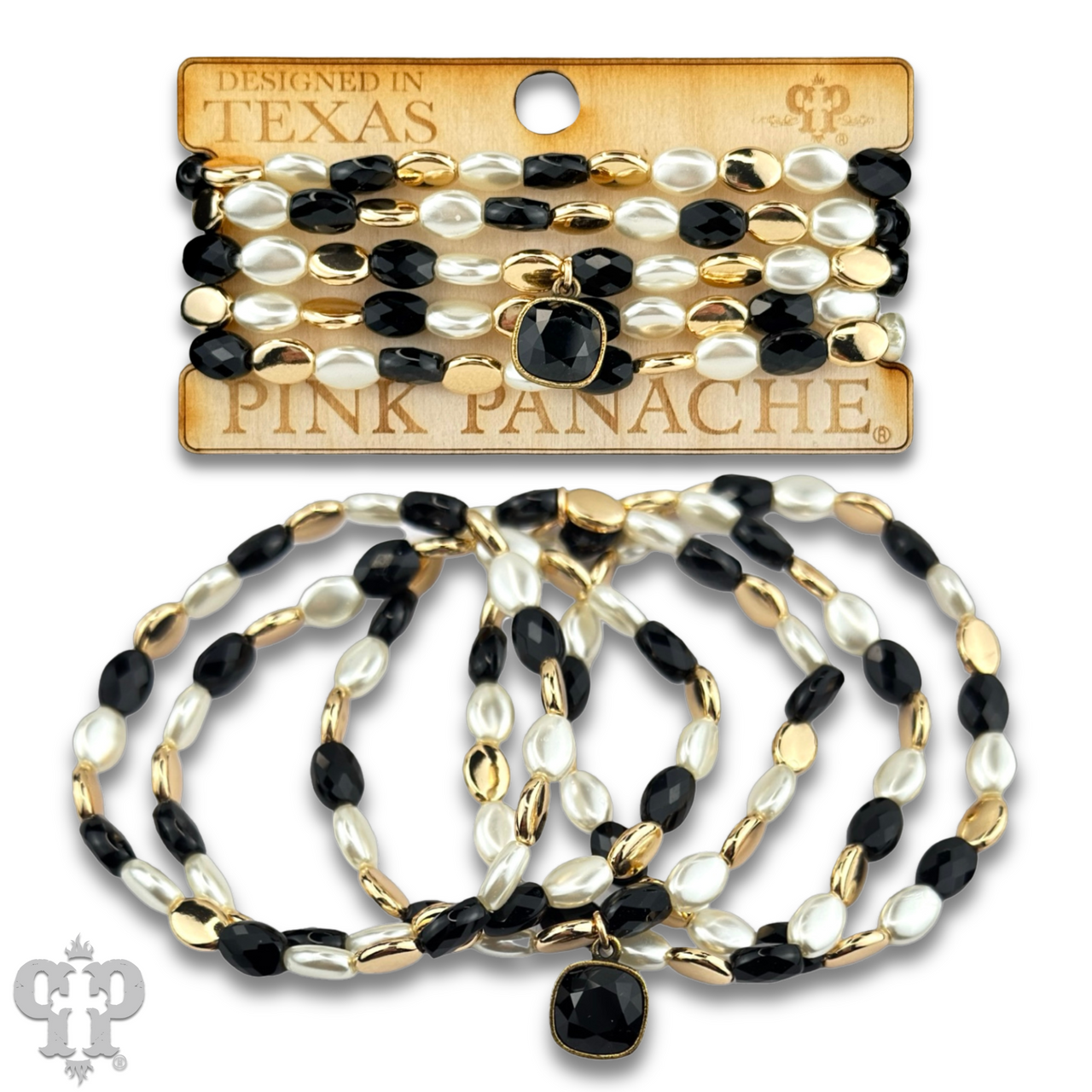 Glass and acrylic oval bead bracelet set with Austrian crystal charm
