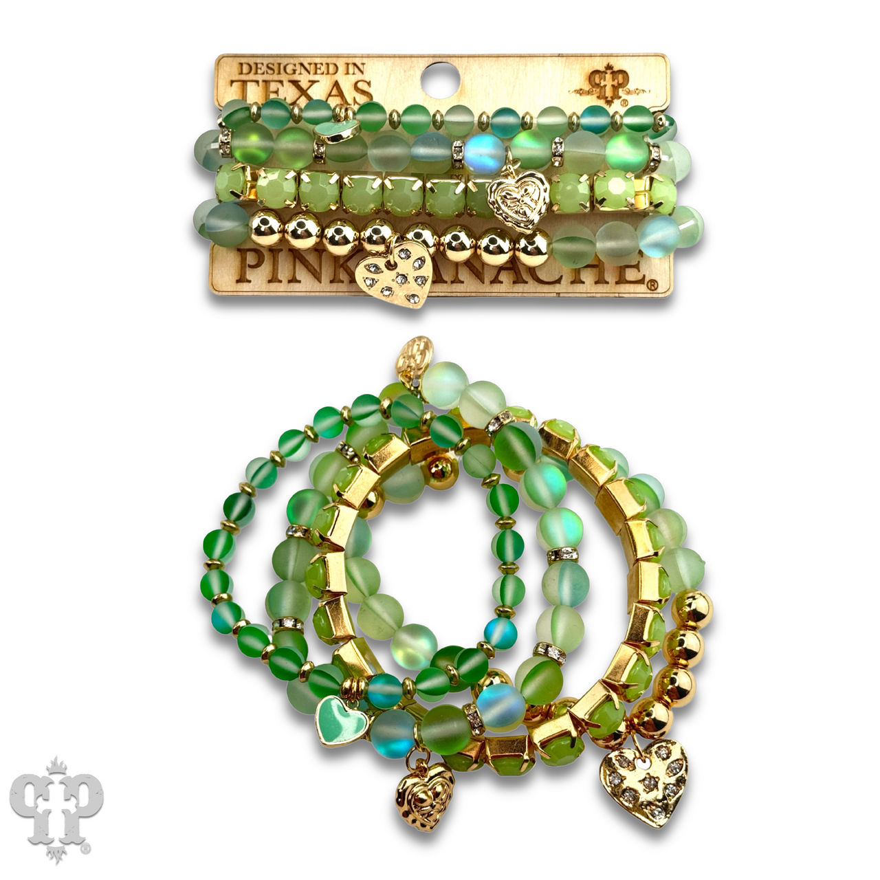 Mixed bead heart charm bracelet
