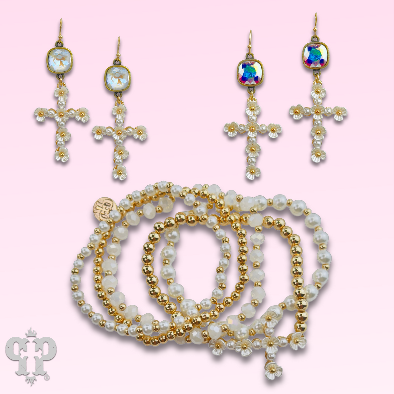 Flower cross charm bracelet
