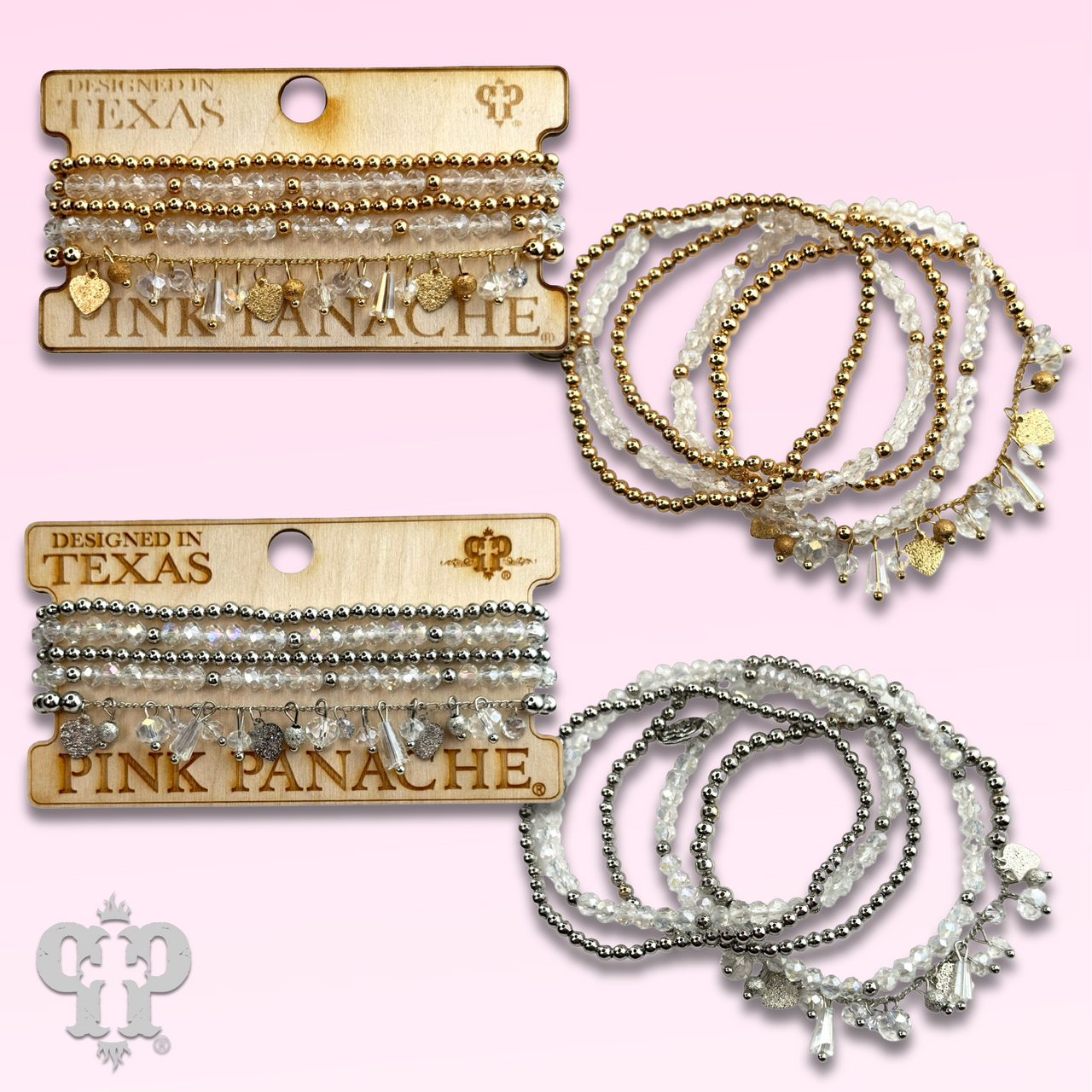 Heart and variety bead charm bracelet