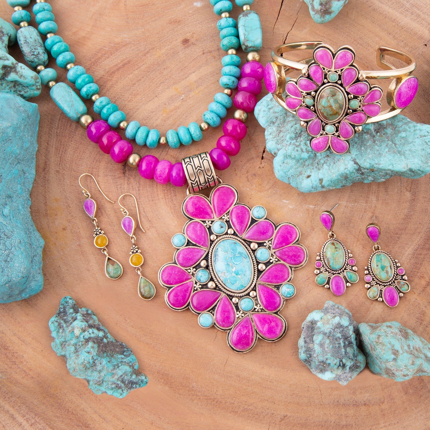 Barcelona Pink Agate Cross Golden Pendant Necklace