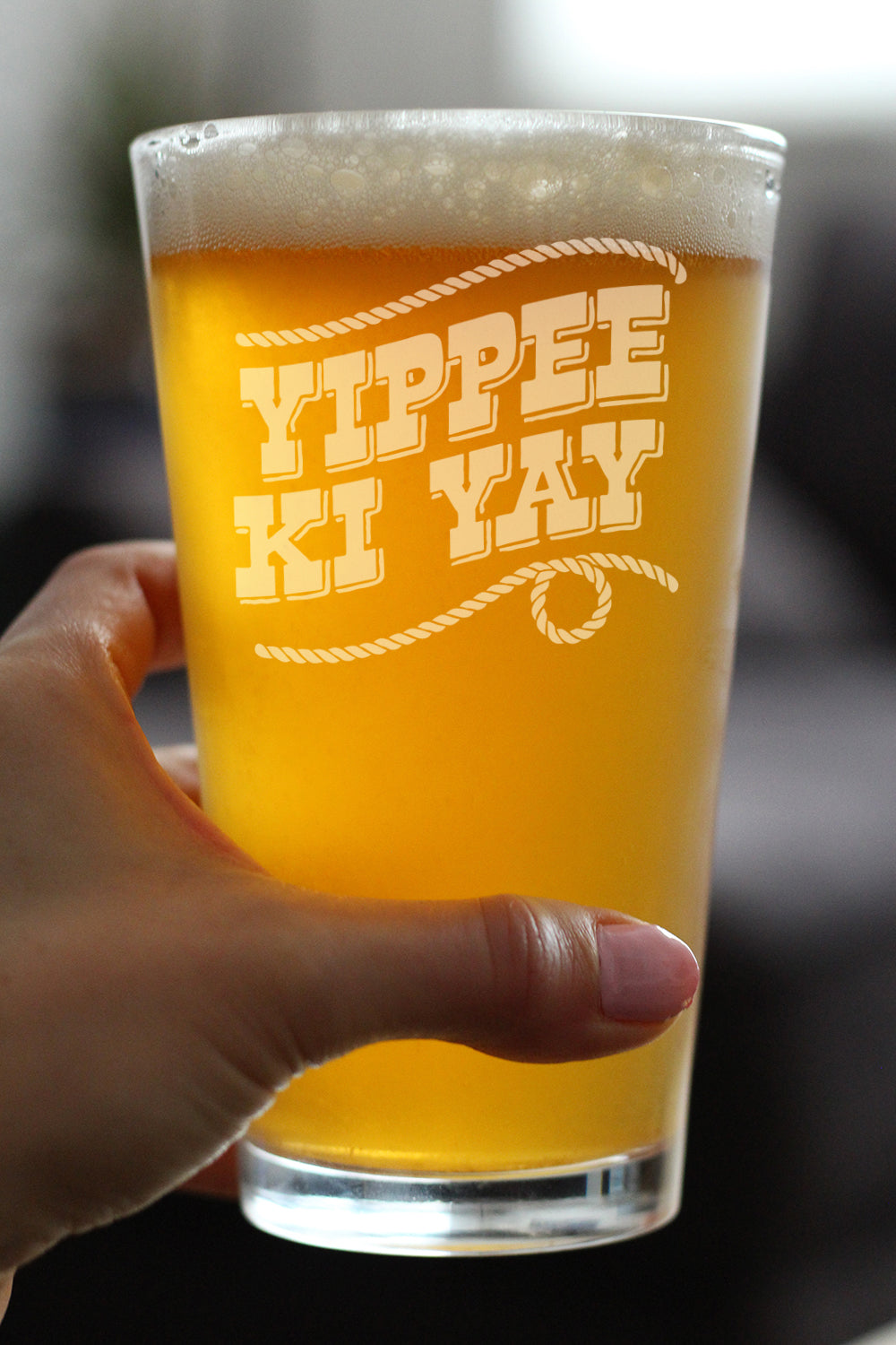 Yippee Ki Yay Engraved Pint Glass Gifts Country Western Home Decor High Quality Pint Glasses for Beer - 16oz