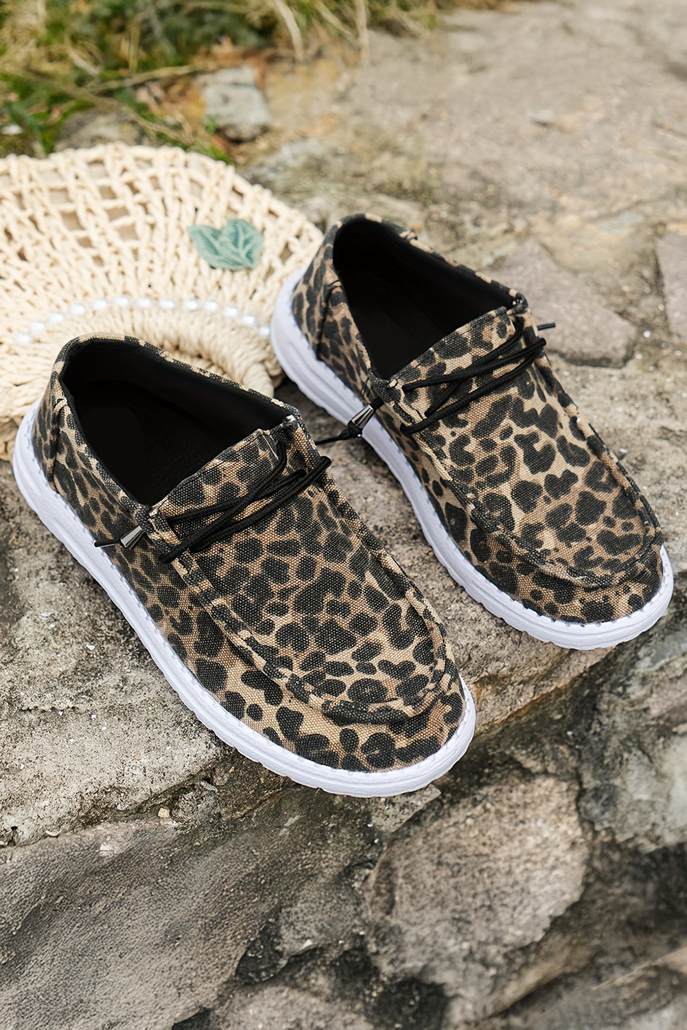 Kira  Lace-up Decor Leopard Canvas Shoes