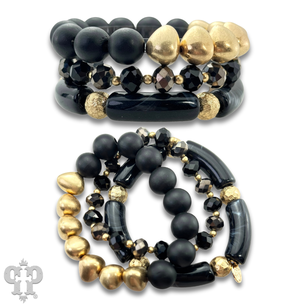 Chunky bead and gold mix bracelet set