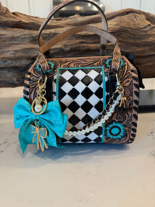 Wonderland Turquoise Rodeo Royale Checkered Mini Speedy Bag