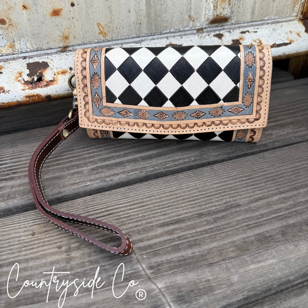 Zadie Checkered Tooled Leather Wallet