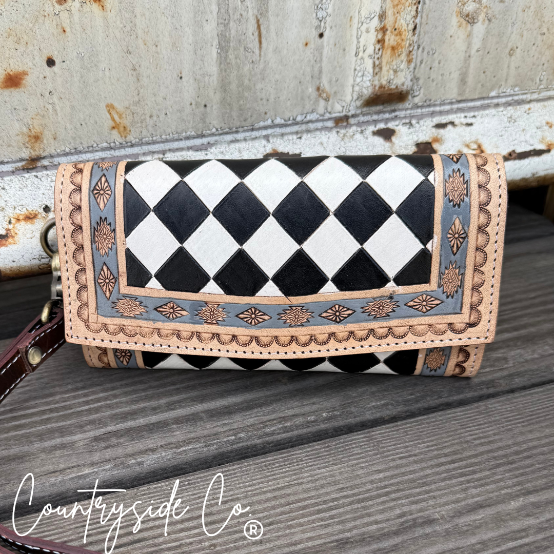 Zadie Checkered Tooled Leather Wallet