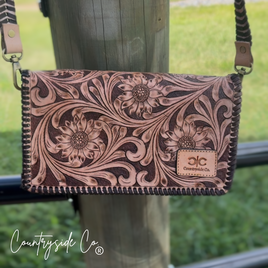 Countryside Charm Tooled Leather Clutch, Purse