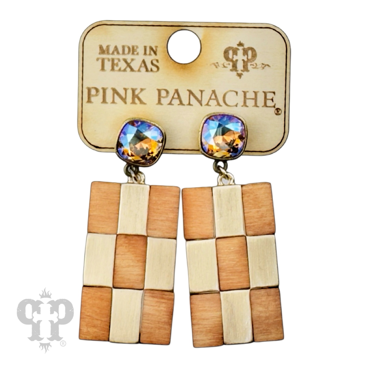 Checkerboard pattern dangle earring with Austrian crystal