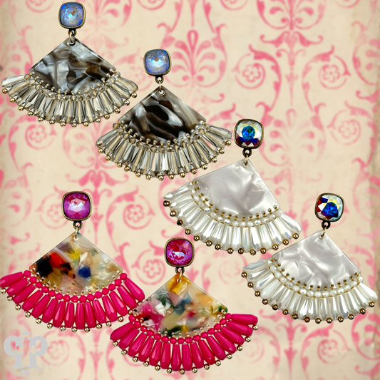 Acrylic fan earring with Austrian crystal