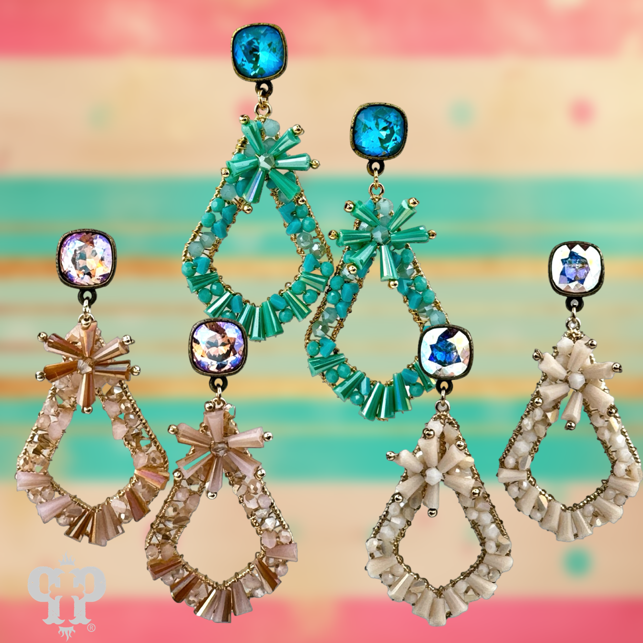 Flute beaded teardrop earring with Austrian crystal