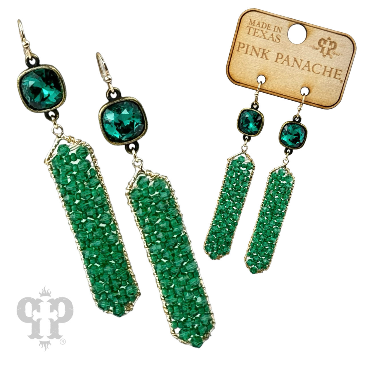 Bead wrapped hexagon dangle earring with Austrian crystal