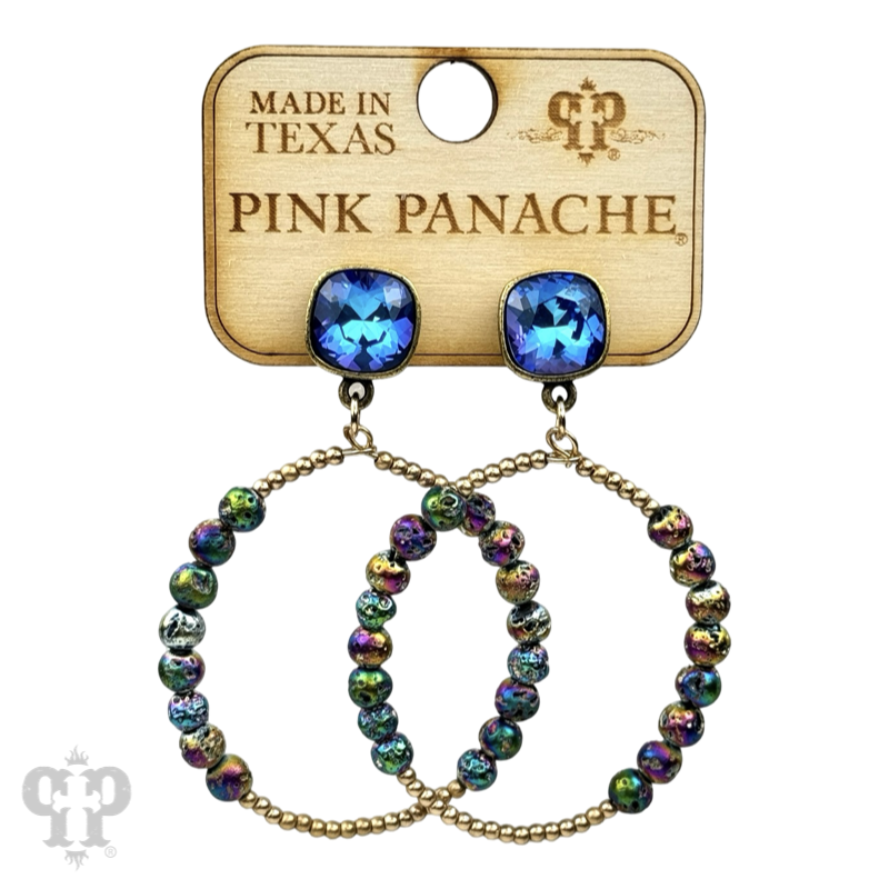Foil and smooth bead circle earring with crystal, Austrian crystal