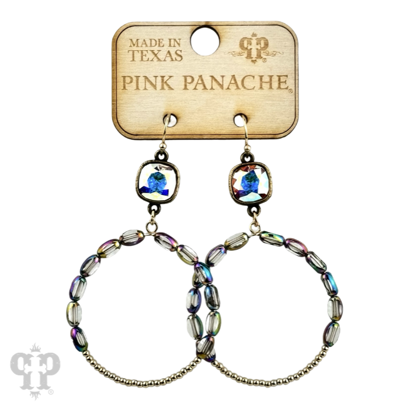 Flat oval and round bead circle, Austrian crystal earring