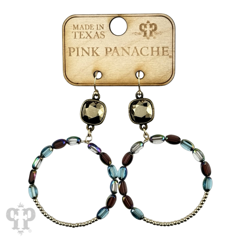 Flat oval and round bead circle, Austrian crystal earring