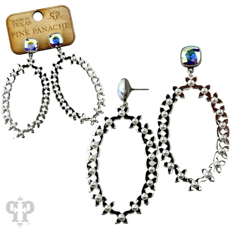 Shiny metal tone large oval earring, Austrian crystal