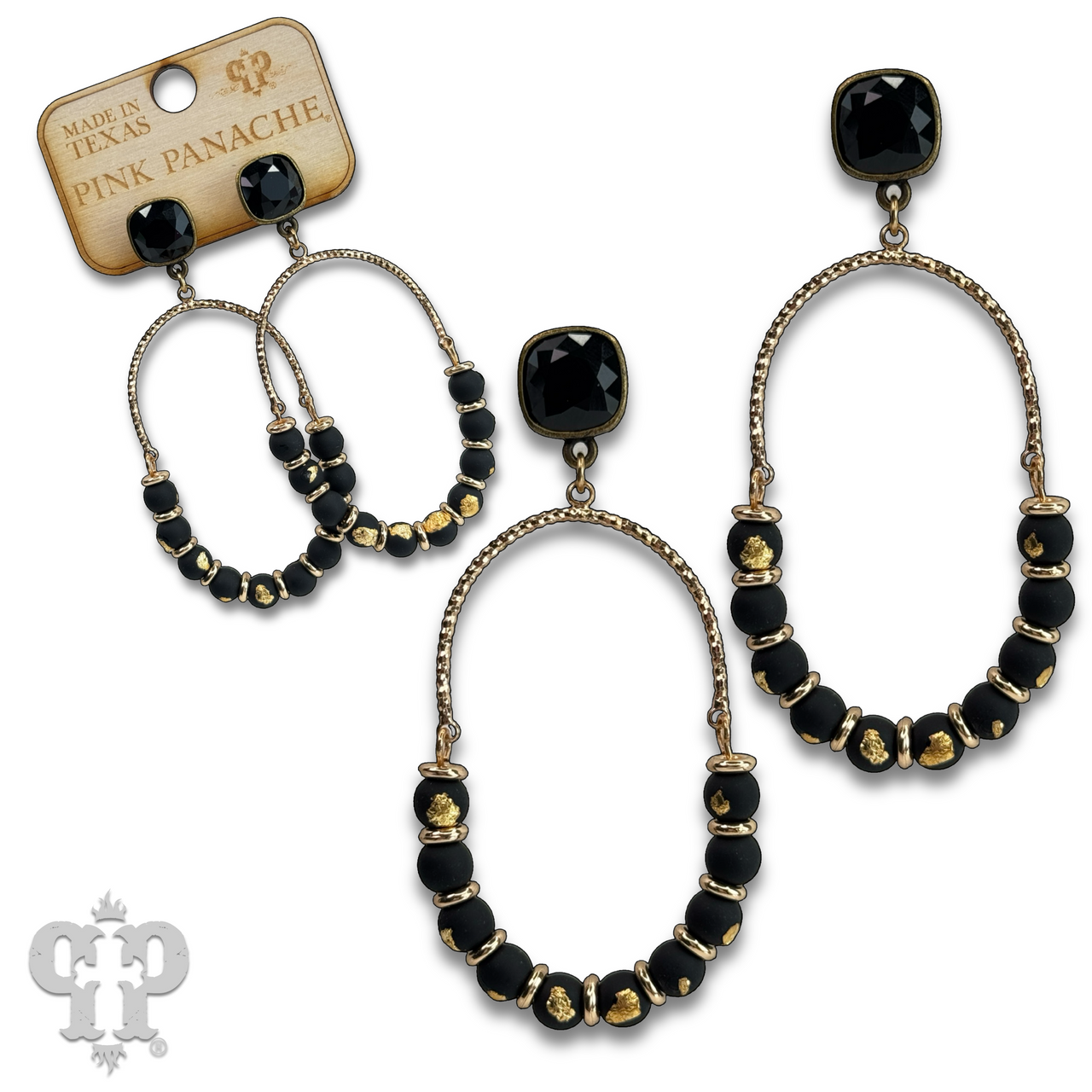 Oval gold flecked bead earring with Austrian crystal