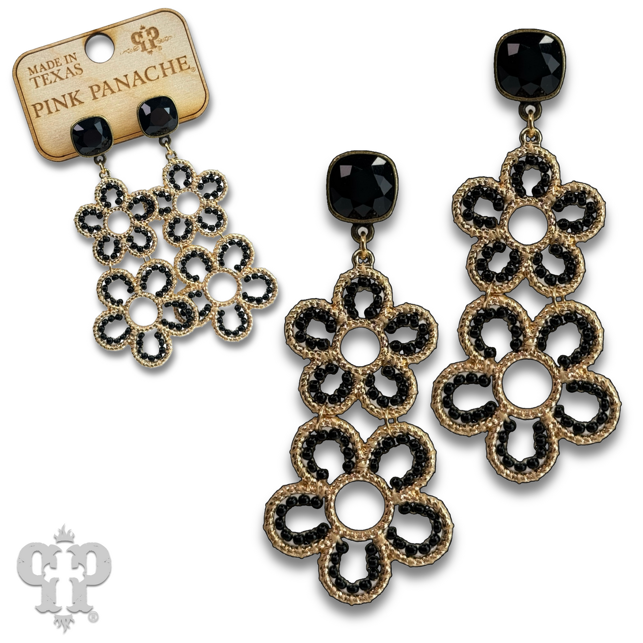 Double flower charm earring, Austrian crystal