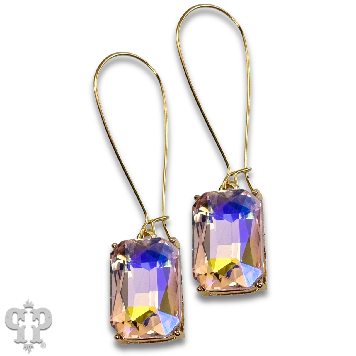Rectangle rhinestone on kidney wire earring