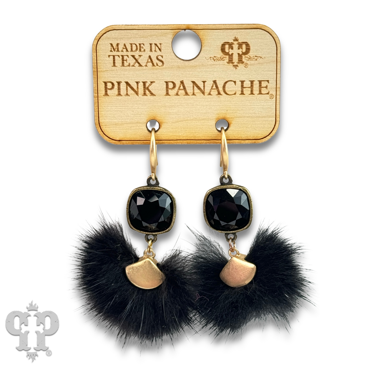 Fuzzy pom-pom earring with Austrian crystal