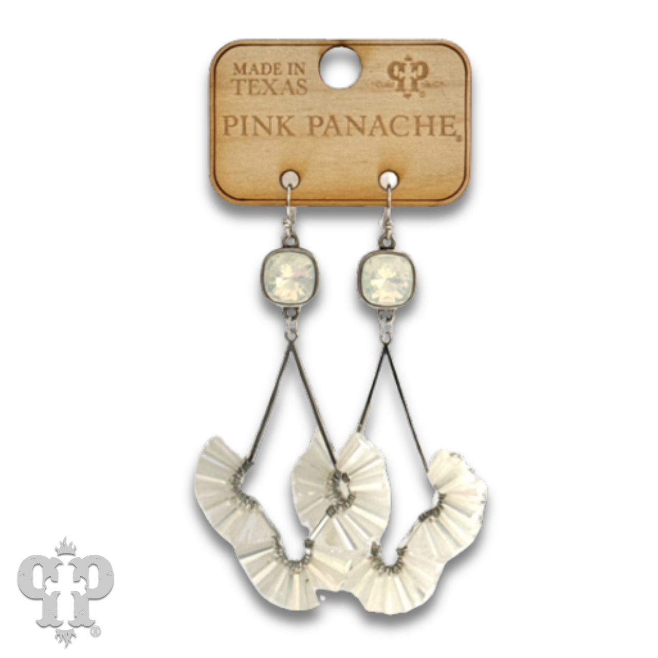 Teardrop earring with fluted beads and Austrian crystal