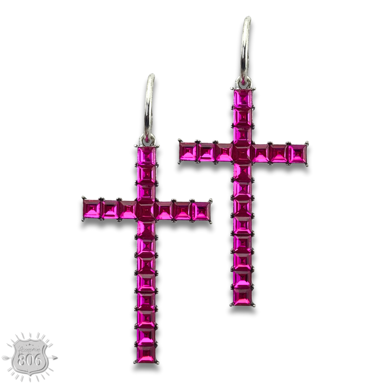 Rhinestone cross hoop earring