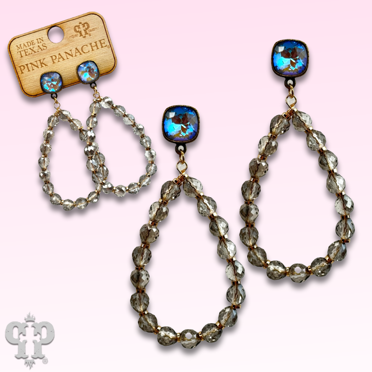 Faceted teardrop barrel bead earring with Austrian crystal
