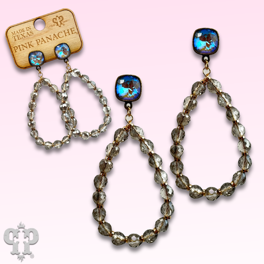 Faceted teardrop barrel bead earring with Austrian crystal
