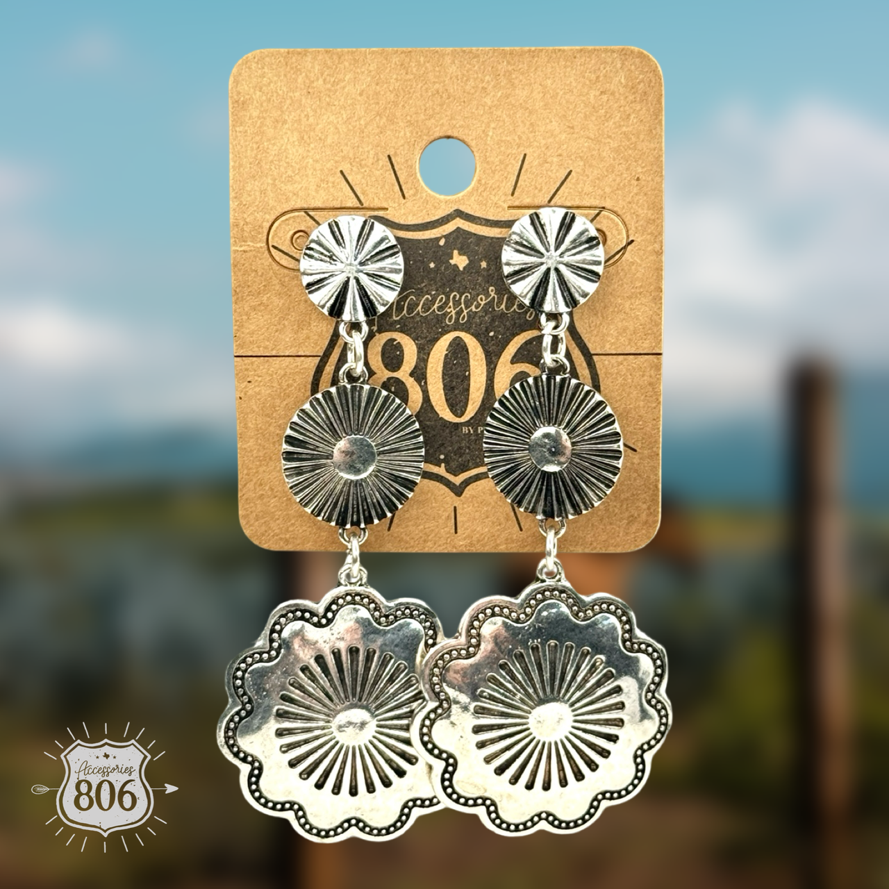 Western silver drop earring