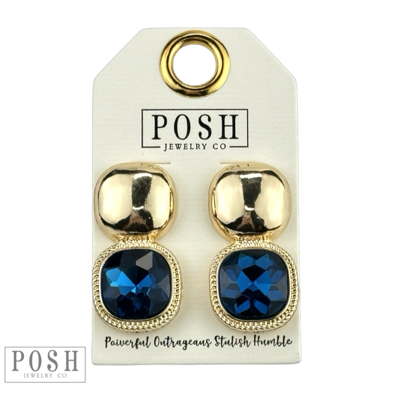 Square rhinestone double post earring