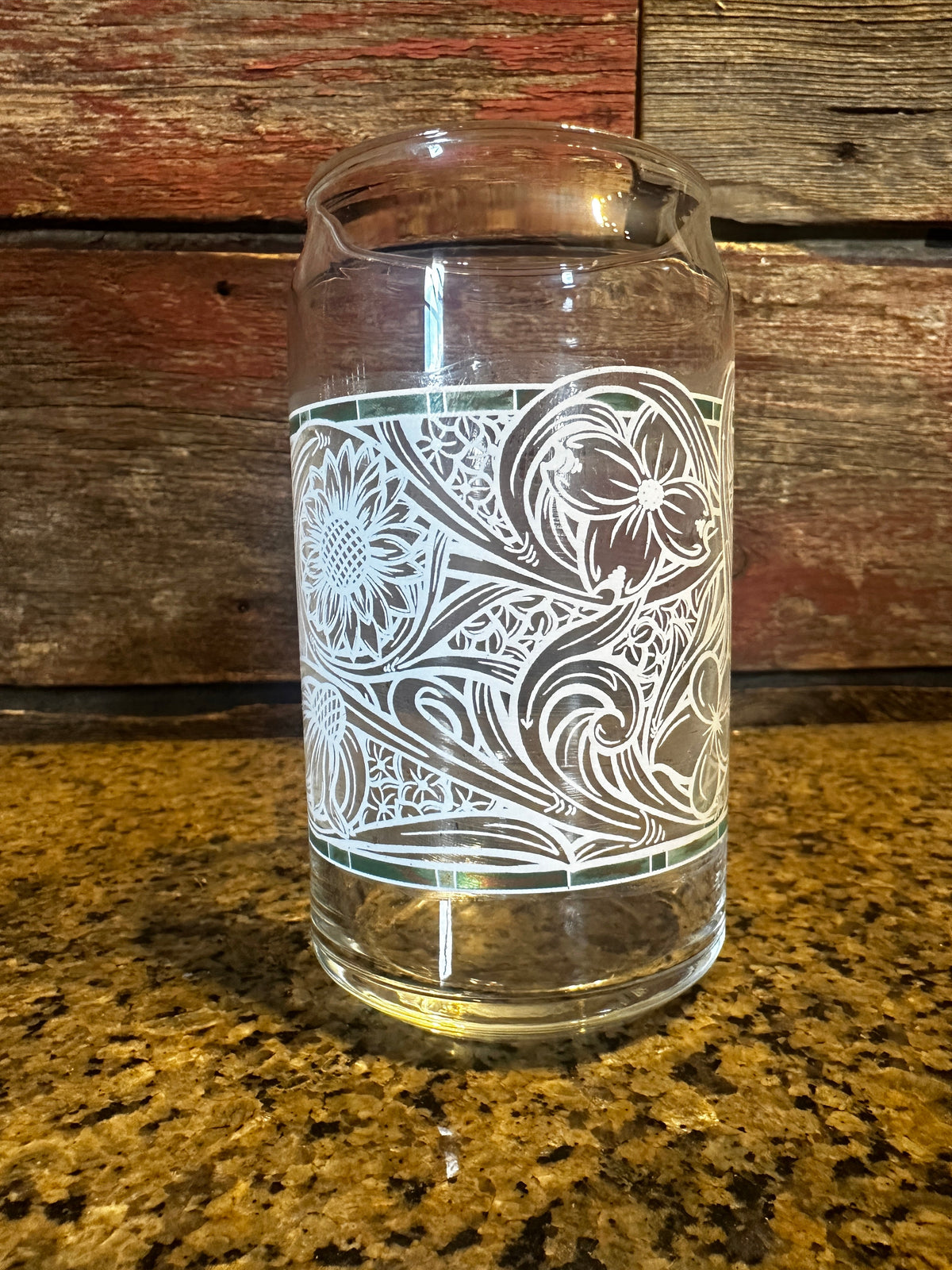 Can Glass Floral Leather Tooled